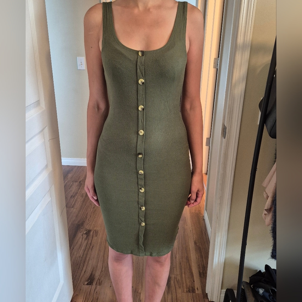 Olive Green Button-Down Dress